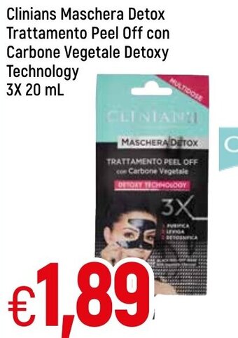 Clinians Maschera Detox Trattamento Peel Off con Carbone Vegetale Detoxy Technology 3 x 20 ml