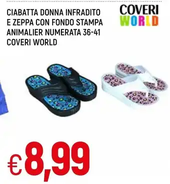 Famila Ciabatta Donna Infradito E Zeppa Con Fondo Stampa Animalier Numerata 36-41 Coveri World offerta