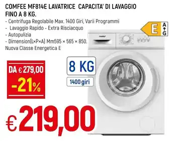 Famila Comfee MF814E Lavatrice Capacita' Di Lavaggio Fino A 8 kg offerta