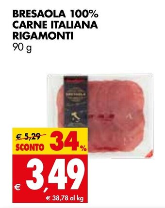 Tigros Rigamonti Bresaola 100% Carne Italiana 90 g offerta