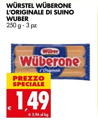 Tigros Wüber Würstel Wüberone L'originale di Suino 250 g 3 pz offerta