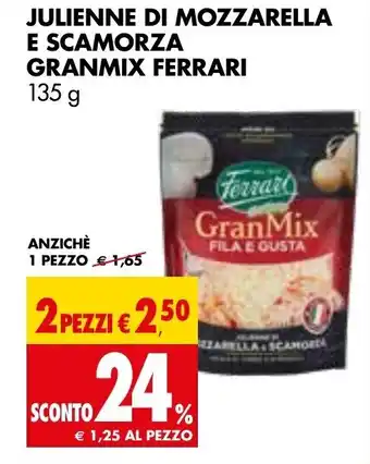 Tigros Ferrari Gran Mix Julienne di Mozzarella e Scamorza 135 g offerta