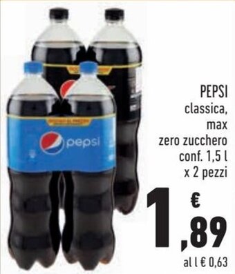 Conad Pepsi classica, max zero zucchero conf. 1,5 L x 2 pezzi offerta