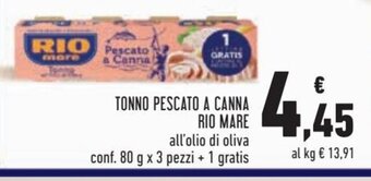 Conad Rio Mare Tonno Pescato A Canna all' olio di oliva conf. 80 g x 3 pezzi + 1 gratis offerta