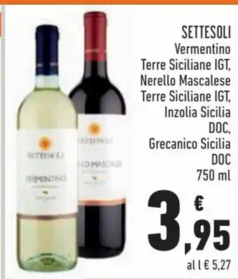 Conad Settesoli Vermentino Terre Siciliane IGT, Nerello Mascalese Terre Siciliane IGT, Inzolia Sicilia DOC, 750 ml offerta