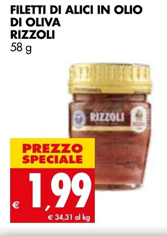 Tigros Rizzoli Filetti di Alici in Olio di Oliva 58 g offerta