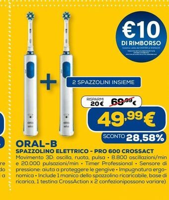 Euronics Oral-b spazzolino elettrico - pro 600 crossact offerta