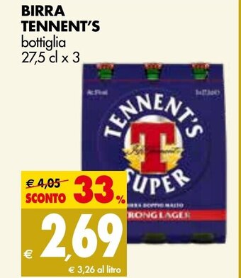 Tigros Tennent's Birra 27,5 cl x 3 offerta