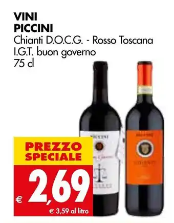 Tigros Piccini Vini Chianti D.O.C.G. - Rosso Toscana I.G.T. buon governo 75 cl offerta