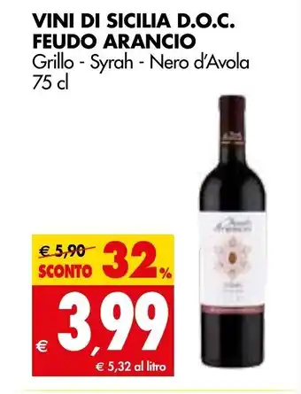 Tigros Feudo Arancio Vini Di Sicilia D.O.C. Grillo - Syrah - Nero d'Avola 75 cl offerta