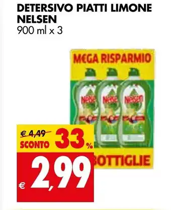 Tigros Nelsen Detersivo Piatti Limone 900 ml x 3 offerta