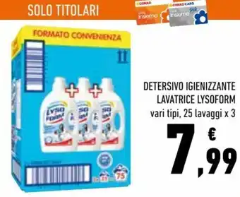 Conad Lysoform Detersivo Igienizzante lavatrice 25 lavaggi x 3 offerta