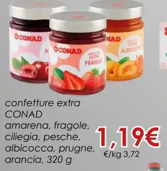 Conad Conad Confetture extra amarena, fragole, ciliegia, pesche, albicocca, prugne, arancia, 320 g offerta