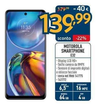Sinergy Motorola Smartphone E32 offerta