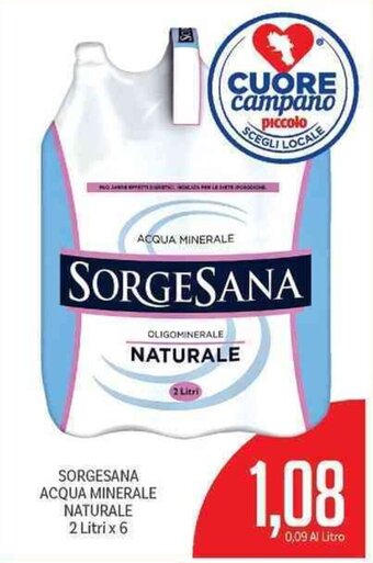 Supermercati Piccolo Sorgesana Acqua Minerale Naturale 2 litri x 6 offerta