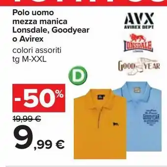 Carrefour Iper Polo uomo mezza manica lonsdale, goodyear o avirex offerta