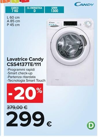 Carrefour Iper Lavatrice candy css4137te/111 offerta