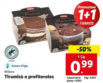 Lidl Milbona Tiramisù o profiteroles 2x90 g offerta