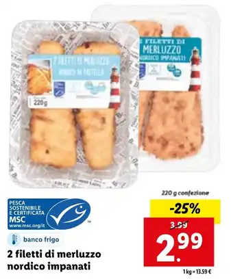 Lidl 2 filetti di merluzzo nordico impanati 220 g offerta