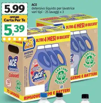 Pam Ace Detersivo Liquido per lavatrice vari tipi 25 lavaggi x 3 offerta