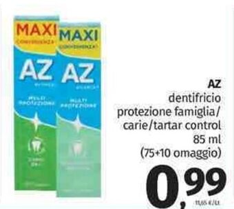 Pam AZ dentifricio protezione famiglia/carie/tartar control 85 ml offerta