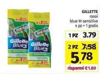 Gillette rasoi blue 3 sensitive 4 pz + 1 gratis