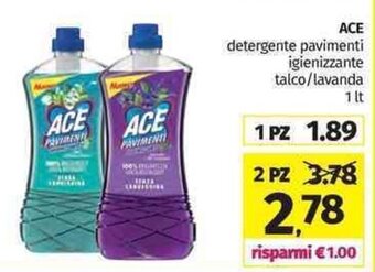 Pam Ace Detergente pavimenti igienizzante talco/lavanda 1 lt offerta