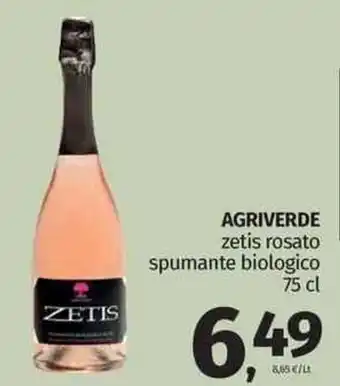 Pam Agriverde zetis rosato spumante biologico 75 cl offerta