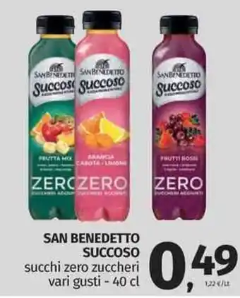 Pam San Benedetto Succoso succhi zero zuccheri vari gusti 40 cl offerta