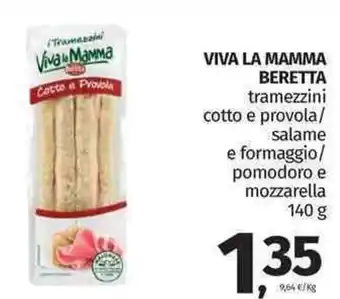 Pam Beretta Viva La Mamma tramezzini cotto e provola/salame e formaggio/pomodoro e mozzarella 140 g offerta