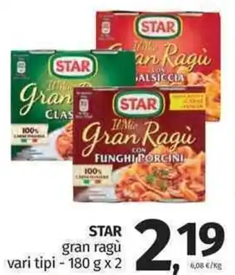 Pam Star gran ragù vari tipi 180 g x 2 offerta