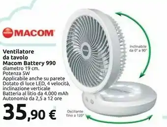 Carrefour Macom Ventilatore Da Tavola Battery 990 offerta
