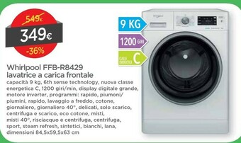 DPiù Whirlpool FFB R8429 BSV IT Lavatrice Libera Installazione Caricamento Frontale 9 Kg 1200 Giri/min C Bianco offerta