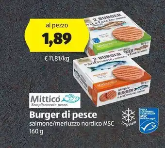 ALDI Mittico burger di pesce offerta