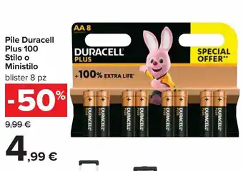 Carrefour Market Pile duracell plus 100 stilo o ministilo offerta