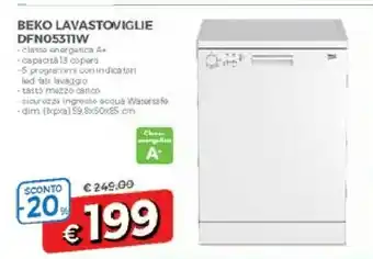 DPiù Beko DFN05311W Lavastoviglie Libera Installazione 13 Coperti F offerta