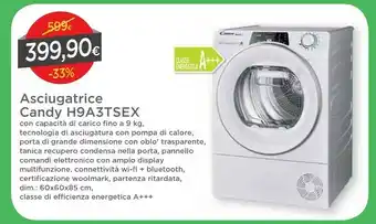 DPiù Candy RO H9A3TSEX-S Asciugatrice Libera Installazione Caricamento Frontale Bianco 9 Kg A+++ offerta