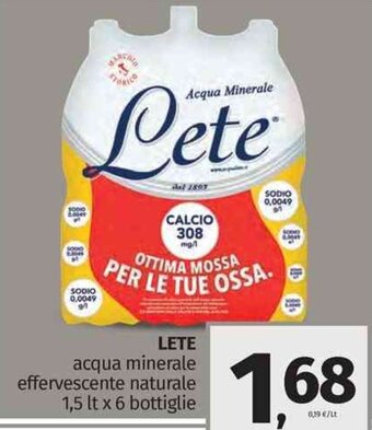 Lete acqua minerale effervescente naturale 1,5 lt x 6 bottiglie
