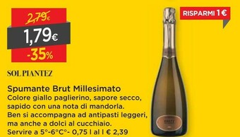 DPiù Solpiantez Spumante Brut Millesimato offerta