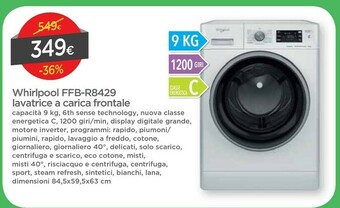 DPiù Whirlpool FFB R8429 BSV IT Lavatrice Libera Installazione Caricamento Frontale 9 Kg 1200 Giri/min C Bianco offerta
