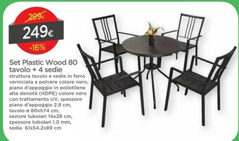 DPiù Set Plastic Wood 80 Tavolo + 4 Sedie offerta
