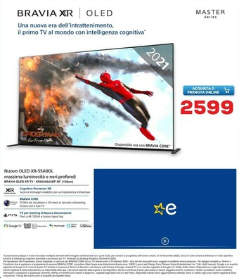Euronics Sony XR-55A90J - Smart TV OLED 55 Pollici, 4K Ultra HD, HDR, Con Google TV (Nero, Modello 2021) offerta