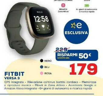 Euronics Fitbit Versa 3 AMOLED Nero GPS (satellitare) offerta