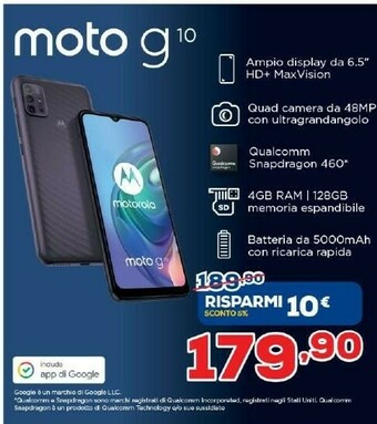 Euronics Motorola Moto G10 16,5 Cm (6.5") Doppia SIM Android 11 4G USB Tipo-C 4 GB 128 GB 5000 MAh Grigio offerta