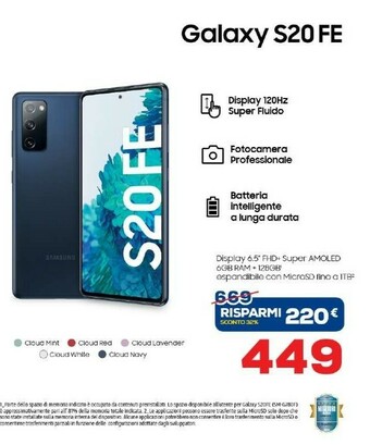 Euronics Samsung Galaxy S20 FE 5G SM-G781B 16,5 Cm (6.5") 128 GB USB Tipo-C Blu Marino Android 10.0 4500 MAh offerta
