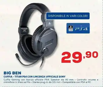 Euronics Big ben Cuffia Titan PS4 con Licenza Ufficiale Sony offerta