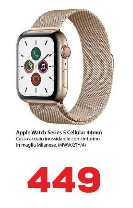 Apple Watch Series 5 OLED 44 Mm Oro GPS (satellitare) offerta di Euronics