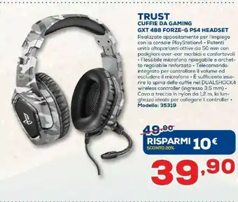 Euronics Trust GXT 488 Forze PS4 Cuffia Padiglione Auricolare Nero offerta