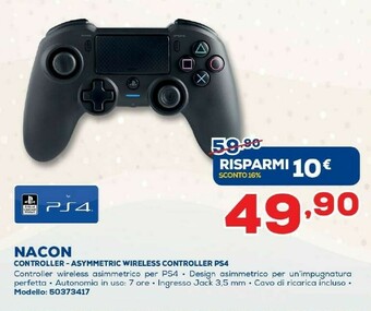Euronics NACON Asymmetric Wireless Gamepad PC,PlayStation 4 Analogico/Digitale Bluetooth/USB Nero offerta