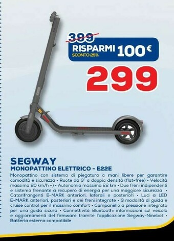 Euronics Ninebot by segway Ninebot KickScooter E22E Powered By Segway offerta